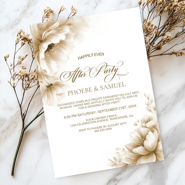 Convites Rustic Neutral Floral Wedding After Party (Criador carregado)