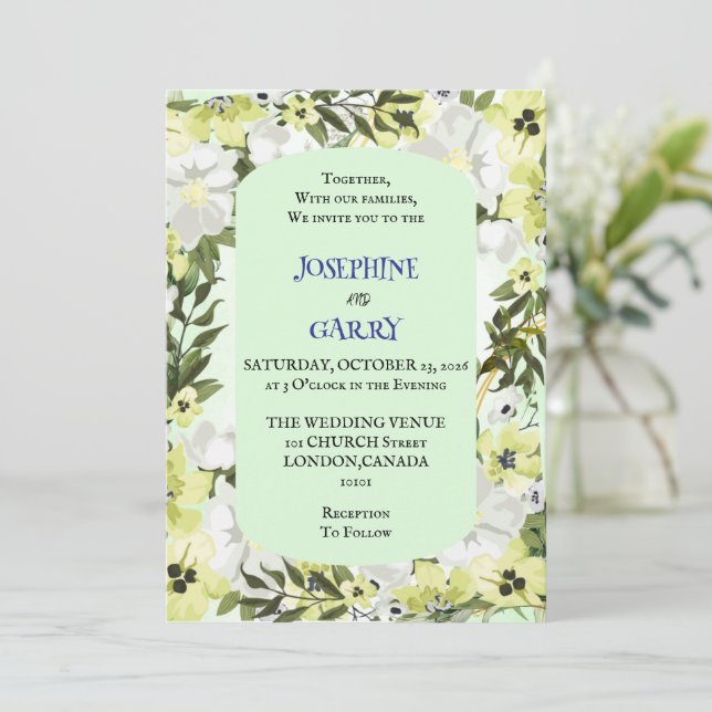 Convites Rustic Neutral Floral Wedding Invitation (Em pé/Frente)