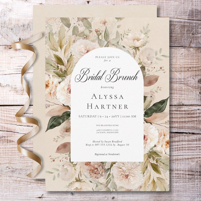 Convites Rustic Neutral Tan Cream Floral Arch Bridal Brunch (Rustic Neutral Tan Cream Floral Arch Bridal Brunch Invitation)