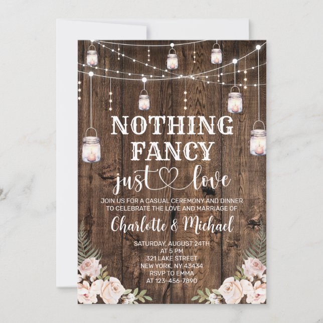 Convites Rustic Nothing Fancy Just Love Wedding (Frente)