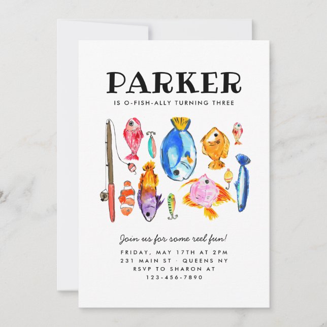 Convites Rustic O-Fish-al Reel Diversão Peixes Pescado Aniv (Frente)