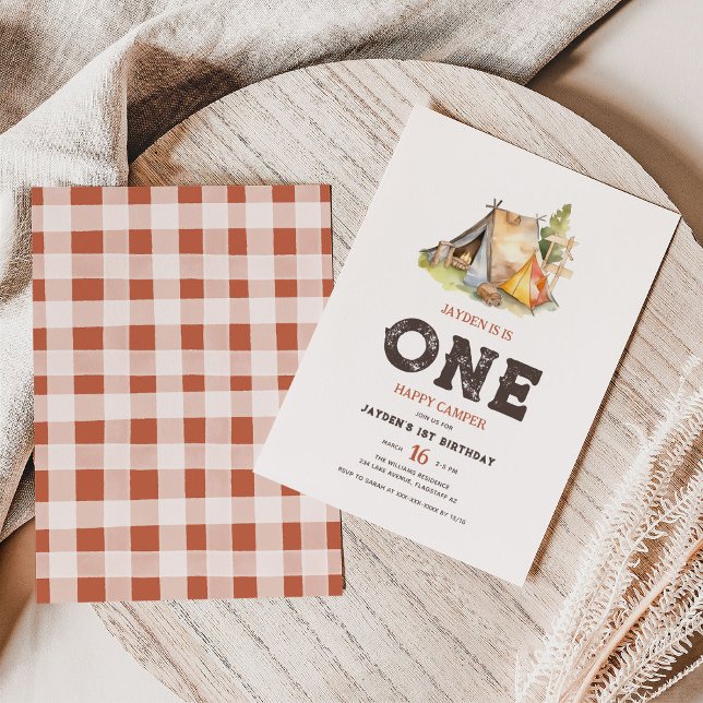 Convites Rustic One Happy Camper Birthday (Criador carregado)