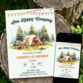 Convites Rustic One Happy Camper primeiro aniversario Party