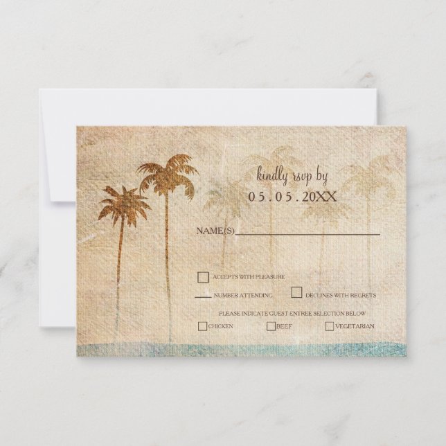 Convites Rustic Palm Trees Beach Wedding rsvp (Frente)