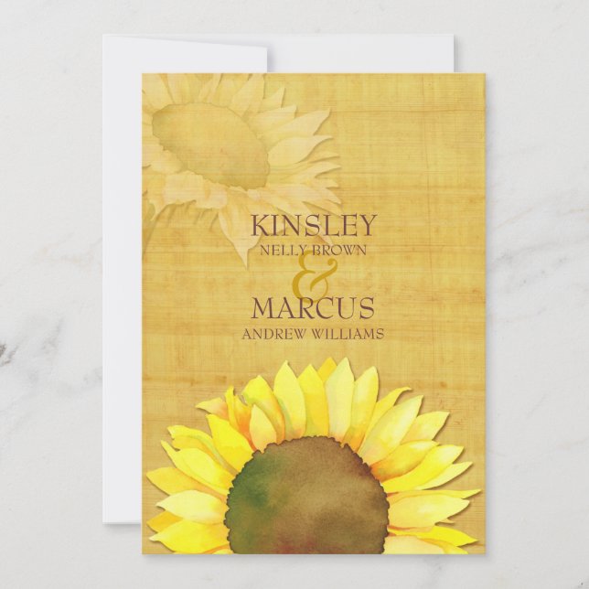 Convites Rustic Papyrus Watercolor Sunflower Wedding (Frente)