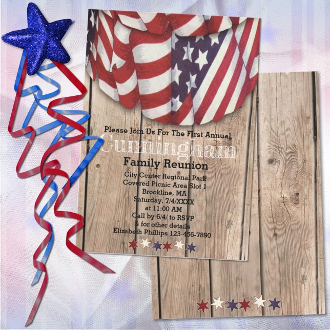 Convites Rustic Patriotic Red Blue Birday (Criador carregado)