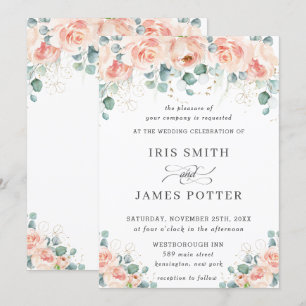 Convites Rustic Peach Floral Rosas Greenery Casamento
