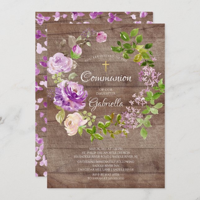 Convites Rustic Peonies Floral Wreath Communitation (Frente/Verso)