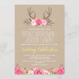 Convites Rustic Peony e Deer Antler Casamentos