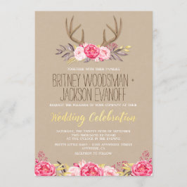 Convites Rustic Peony e Deer Antler Casamentos