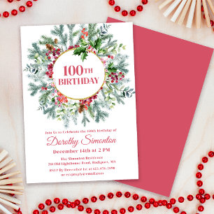 Convites Rustic Pine Holly Berry Wreath 100º Aniversário