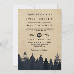 Convites Rustic Pine Trees Kraft Casamento no inverno Convi