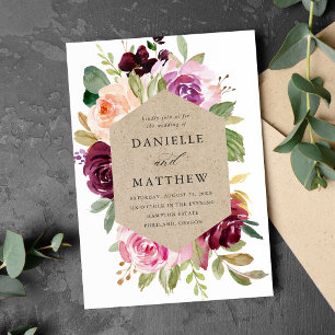Convites Rustic Pink Burgundy e Purple Floral Weds