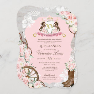 Convites Rustic Pink Charro Quinceanera