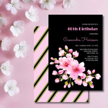 Rustic Pink Cherry Blossom Sakura Black Birday