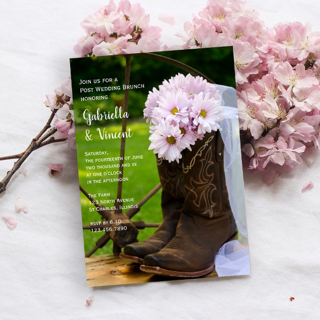 Convites Rustic Pink Daisies Western Postar Wedding Brunch (Criador carregado)