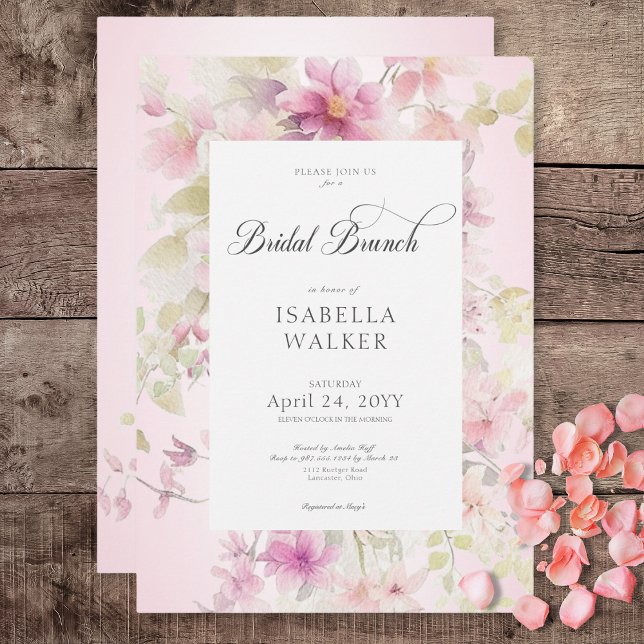 Convites Rustic Pink & Sage Watercolor Bridal Brunch (Rustic Pink & Sage Watercolor Floral Bridal Brunch Invitation)