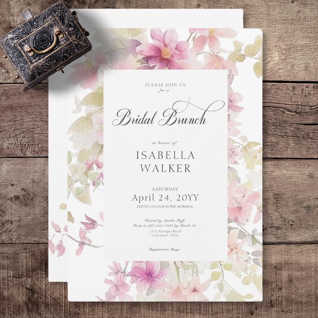 Convites Rustic Pink & Sage Watercolor Bridal Brunch (Rustic Pink & Sage Watercolor Floral Bridal Brunch Invitation)