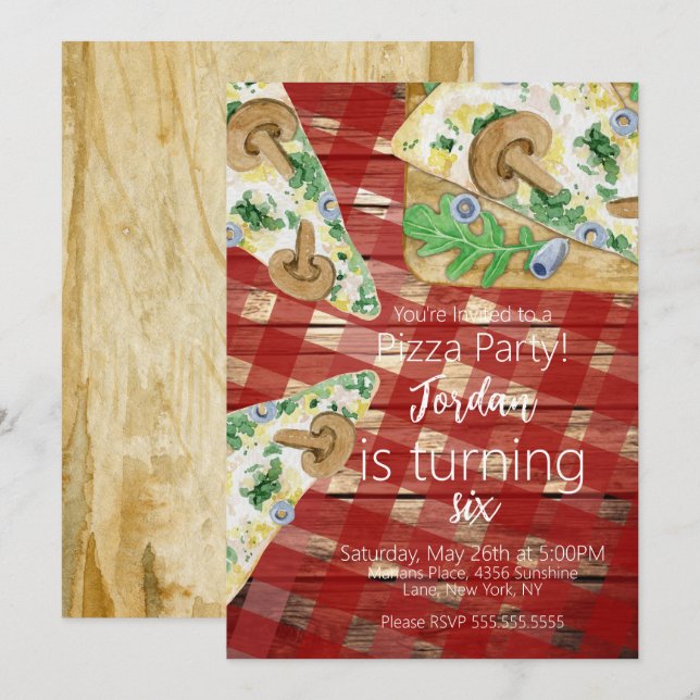 Convites Rustic Pizza Slices Mushroom Festa de aniversário (Frente/Verso)