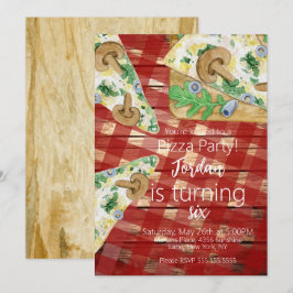 Convites Rustic Pizza Slices Mushroom Festa de aniversário
