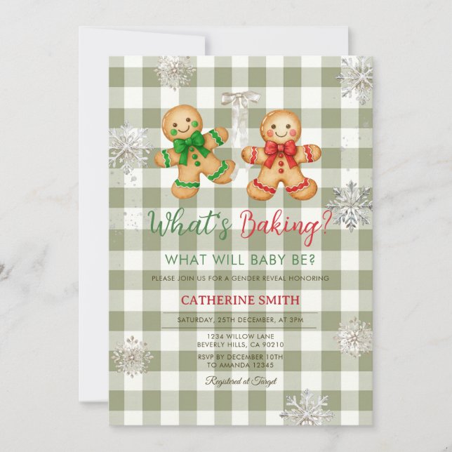 Convites Rustic Plaid Gingerbread Snowflake Baby Shower (Frente)