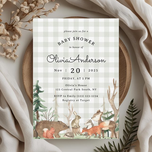 Convites Rustic Plaid Winter Woodland Baby Shower (Criador carregado)