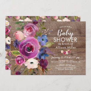 Convites Rustic Plum Blue Floral BABY Invitações de Chuveir