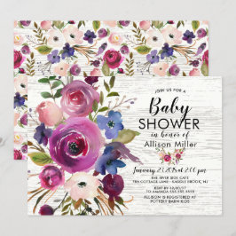 Convites Rustic Plum Blue Floral BABY Invitações de Chuveir