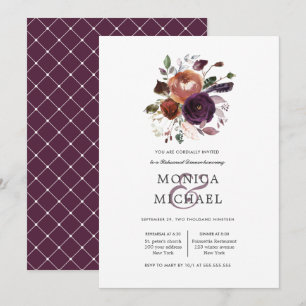 Convites Rustic Plum Flores + penas Janto de ensaio