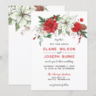 Convites Rustic Poinsettia Winter Foliage Pine cone Casamen