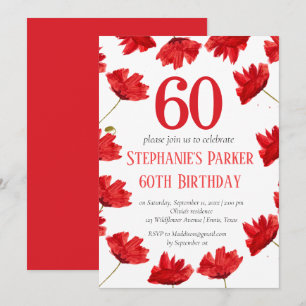Convites Rustic Poppy 60th Birthday Wildflower Red Floral
