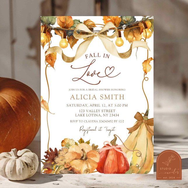 Convites Rustic Pumpkin Coquette fall in love bridal shower (Criador carregado)