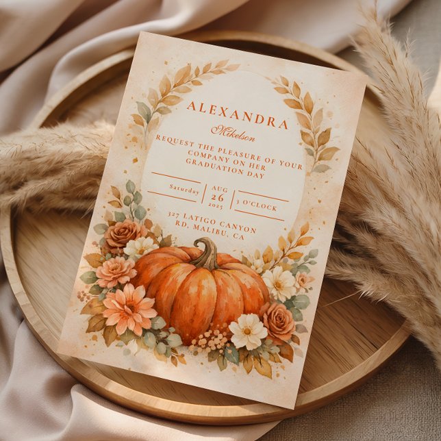 Convites Rustic Pumpkin Floral Fall Graduation (Criador carregado)