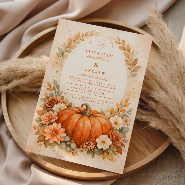 Convites Rustic Pumpkin Floral Fall Wedding (Criador carregado)