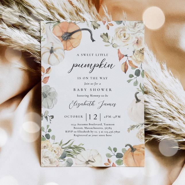 Convites Rustic Pumpkin Floral Gênero Chá de fraldas Neutro (Criador carregado)