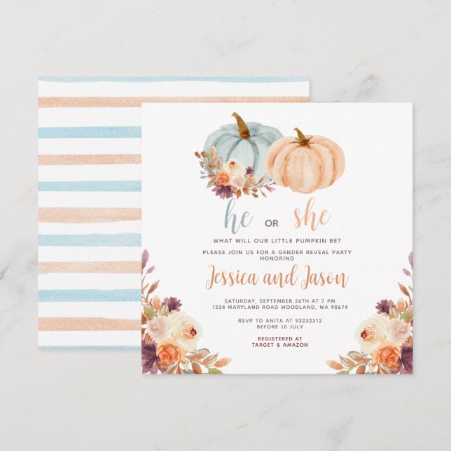 Convites Rustic Pumpkin Gender Revement Party (Frente/Verso)