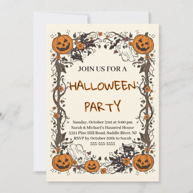 Convites Rustic Pumpkin & Ghost Spooky Fall Halloween Party (Frente)