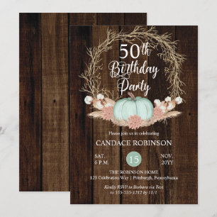 Convites Rustic Pumpkin Pampas Wreath 50ª Festa de anivers
