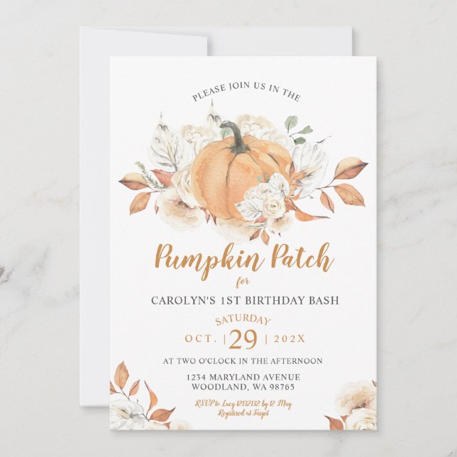 Convites Rustic Pumpkin Patch Birthday Bash Party (Frente)