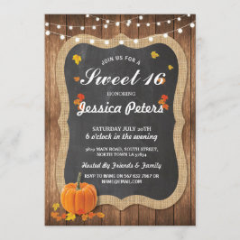 Convites Rustic Pumpkin Sweet 16 Party Chalk Wood Invite