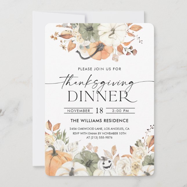 Convites Rustic Pumpkin Thanksgiving Dinner Invitation (Frente)