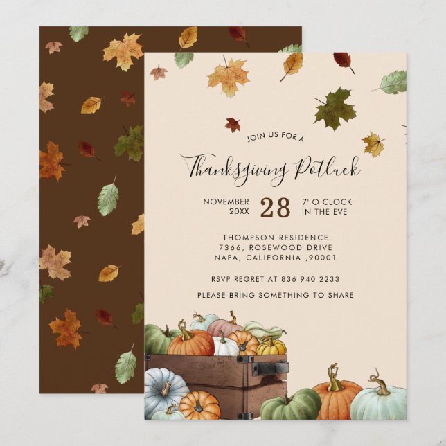 Convites Rustic Pumpkins e Falling Saem Inv (Frente/Verso)