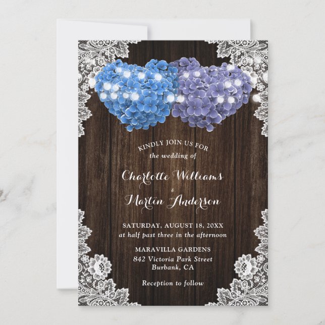 Convites Rustic Purple and Blue Floral Wedding Invitation (Frente)
