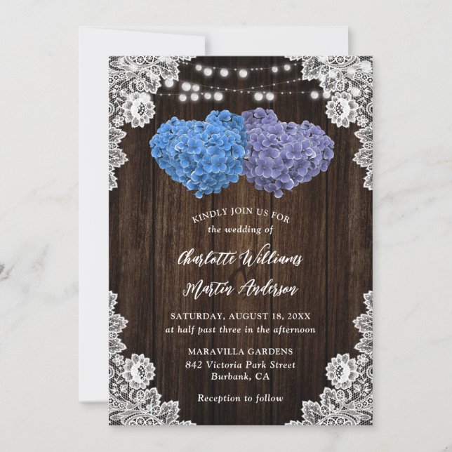 Convites Rustic Purple and Blue Floral Wedding Invitation (Frente)