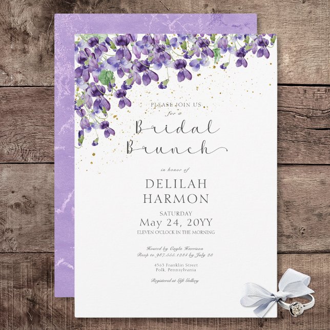 Convites Rustic Purple Watercolor Violets Bridal Brunch (Rustic Purple Watercolor Violets Bridal Brunch Invitation)