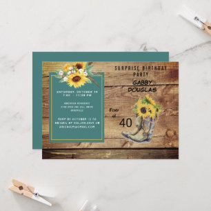 Convites Rustic Quartieth Birday Sunflower Party