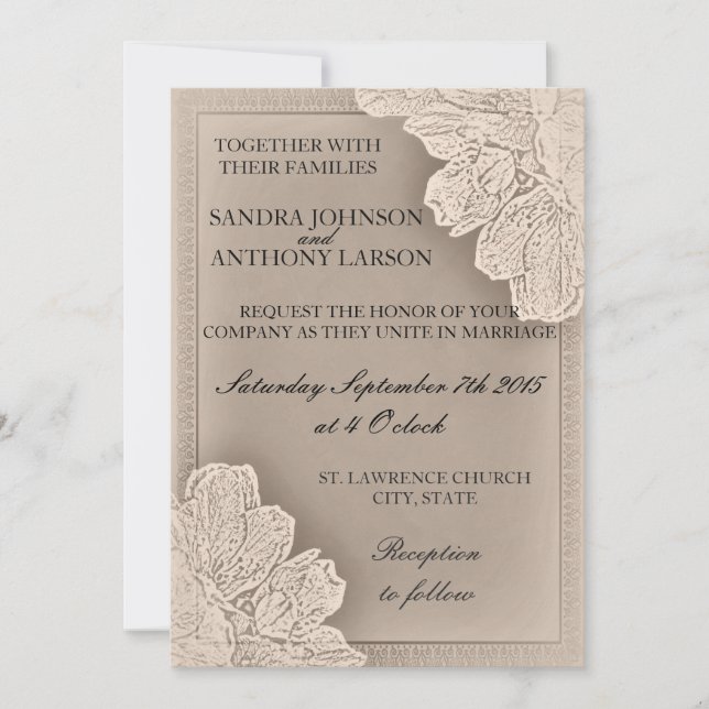 Convites Rustic Raised Floral Weditation (Frente)