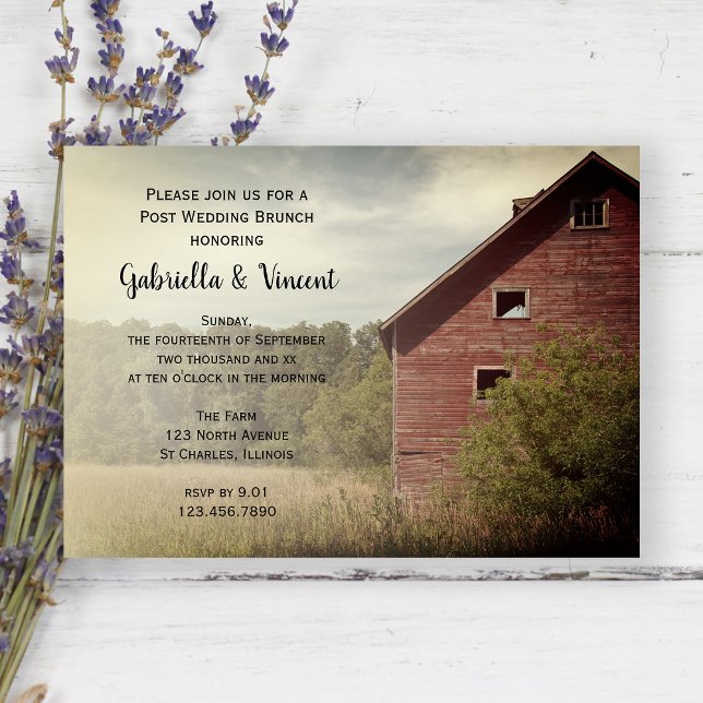 Convites Rustic Red Barn Country Posta Casamento Brunch (Criador carregado)
