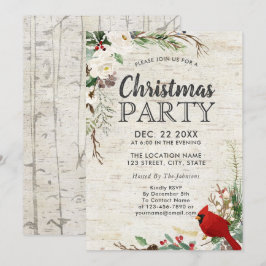 Convites Rustic Red Bird Winter Greenery Party Birch