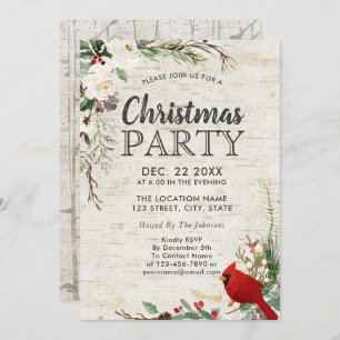 Convites Rustic Red Bird Winter Greenery Party Birch